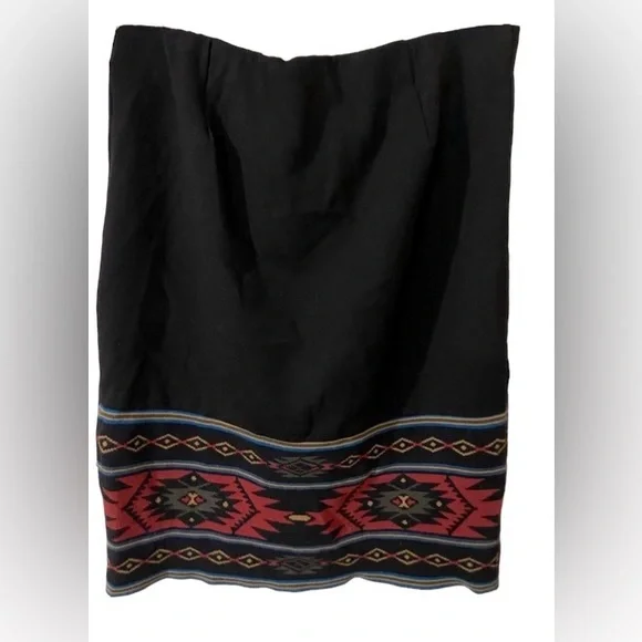 NWOT Midnight Velvet Stretchy Black Skirt Faux Wrap w/Tribal Aztec Weste… - Picture 5 of 6